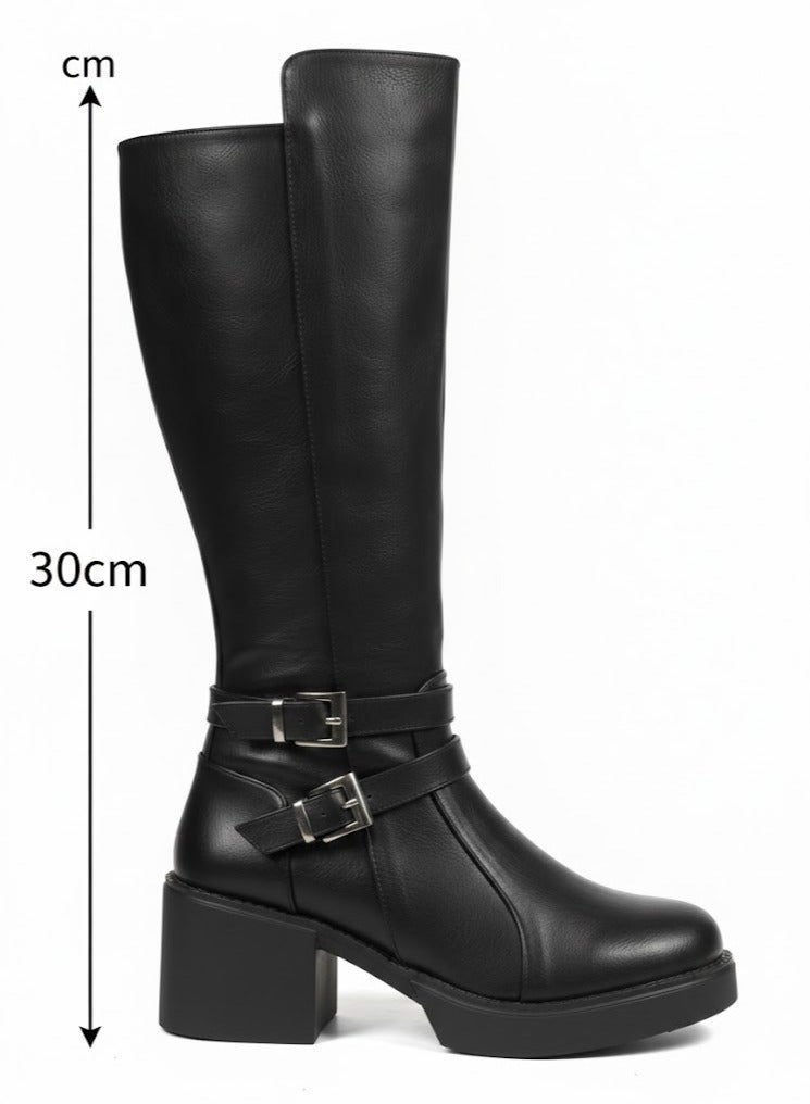 لايف ستيلاش  بوت طويل بكعب متوسط من الجلد أنيق LB-40 - أسود - Image 2